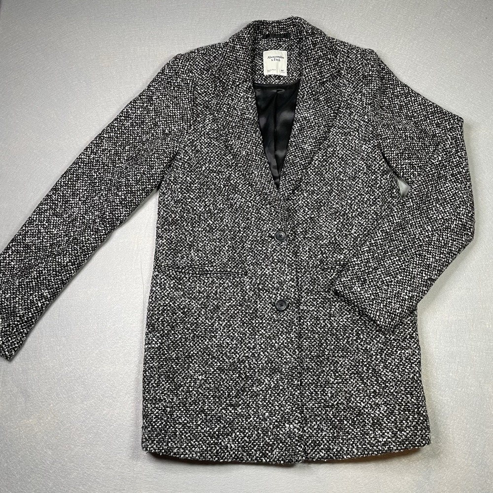 Abercrombie & Fitch Wool-Blend Blazer Coat Size M Black White tweed pattern - Picture 3 of 6